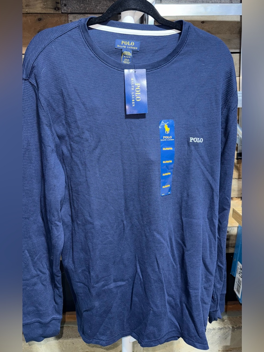 NWT Polo by Ralph Lauren Navy Long-Sleeve Waffle Knit Tee XL